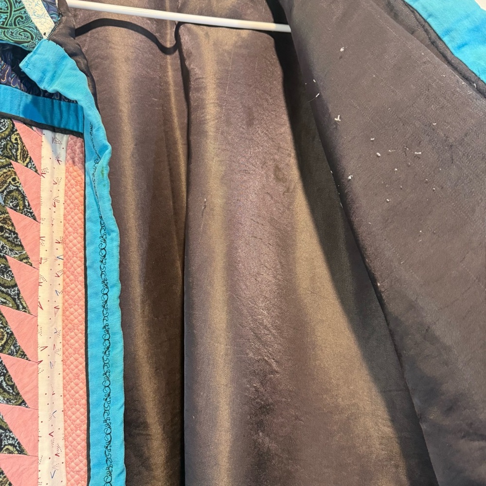 VTG Handcrafted Teal Patchwork Quilted Jacket wit… - image 5